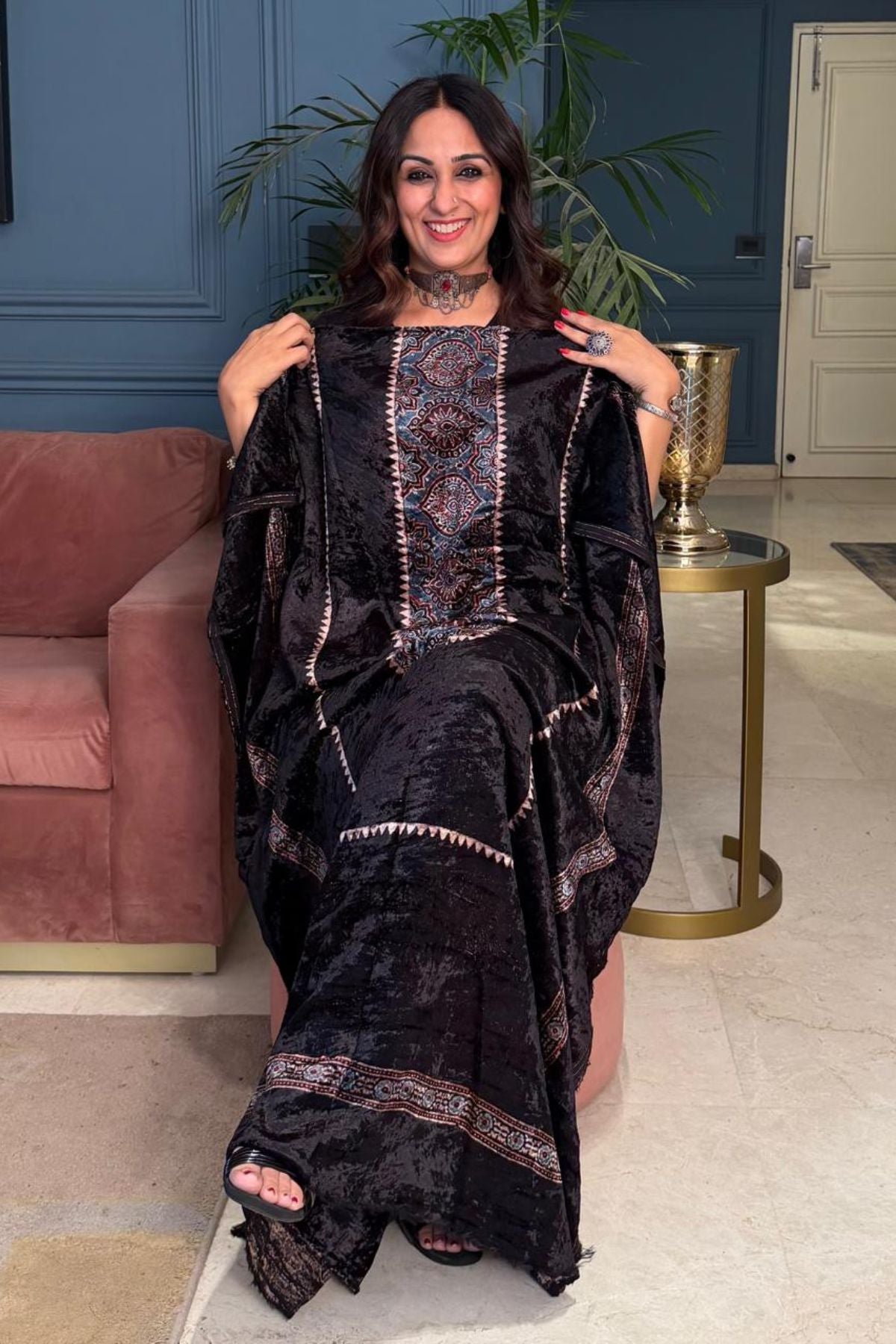 Ajrakh art on velvet (kurta only)